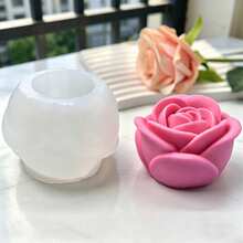 玫瑰花造型香氛蠟燭矽膠模具，適用於DIY香氛蠟燭、擴香石、樹脂翻模，可重複使用、耐熱、易脫模，適合作為節日禮物氛圍裝飾或居家裝飾矽膠模具 - A-白色 - 查看 1