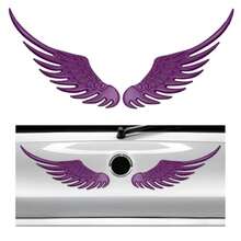 2PCS Angel Wings Car Stickers, 3D Alloy Metal Angel Hawk Eagle Wings Emblem Badge Decal, Anti-Collision Auto Body Logo Sticker, Universal Vehicle Exterior Decor Accessories - Purple - View 1