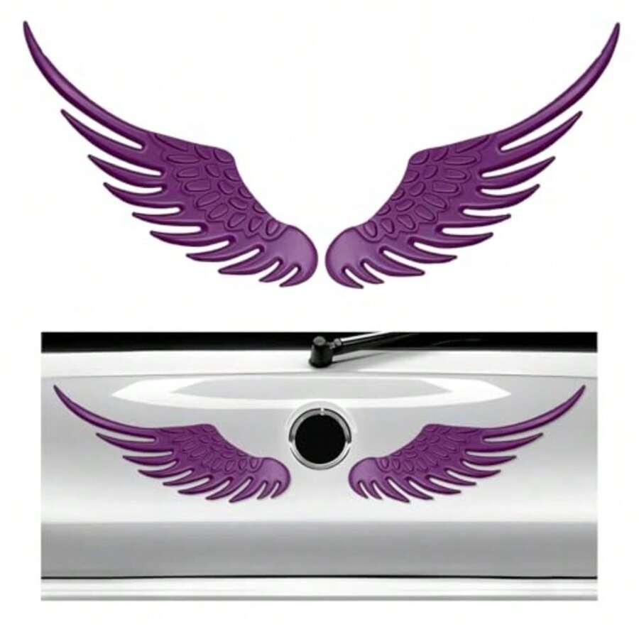 2PCS Angel Wings Car Stickers, 3D Alloy Metal Angel Hawk Eagle Wings Emblem Badge Decal, Anti-Collision Auto Body Logo Sticker, Universal Vehicle Exterior Decor Accessories - Purple - View 1