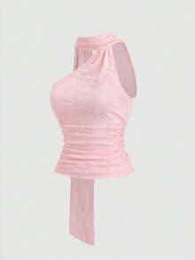 Romantic Chiffon Top For Women With Halter Neck And Open Back, Soft And Cool For Summer Beach - Rosa - View 4