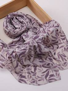 Spring/Summer New Lightweight Faux Pearl Chiffon Scarf With Leaf And Polka Dot Digital Print, Soft And Breathable Modest Headscarf Hijab Scarf Shawls - Multicolor - View 8