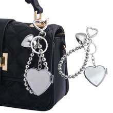 1pc Y2K Silver Bead Heart Foldable Double-Sided Makeup Mirror Keychain, Minimalist Metal Heart-Shaped Car Key Ring Pendant, Women's Gift - Multicolor - View 2