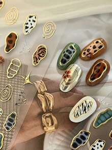 1pc Vintage Animal Print Nail Stickers, Gold Personalized Leopard, Zebra, Cow Print DIY Nail Art - Multicolor - View 1