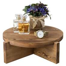 Wooden Cake Stand, Rustic Style 12-Inch Round Wooden Cake Stand - Detachable Serving Tray Dessert Base - Multicolor - View 2