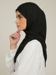 1pc Soft Solid Color Jersey Headscarf, Plain Long Scarf, Wrap Turban - Black - View 4