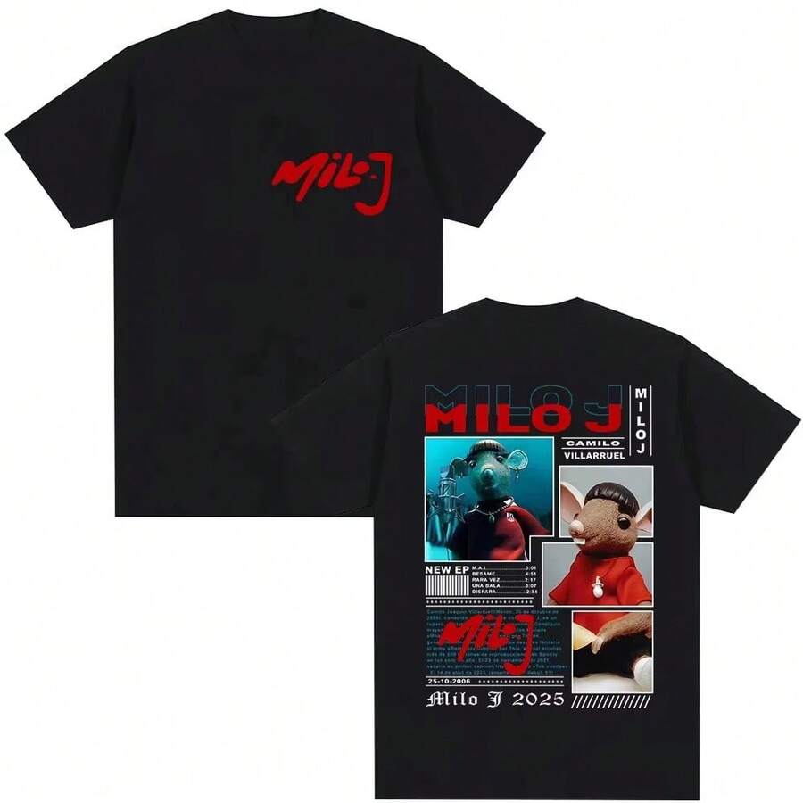 Milo J (Camilo Villarruel) 2026 New La Vida Era Ms Corta Tour Graphic Print Pure Cotton Retro Fashion Summer T-Shirt - 1 - View 1