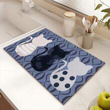 1pc Cat Themed Diatomaceous Earth Kitchen Counter Mat, Highly Absorbent, Suitable For Tableware, Coffee Machine, Microwave, Etc. Fashionable Watercolor Design, Ideal Choice For Modern Kitchen. - Multicolor - View 6