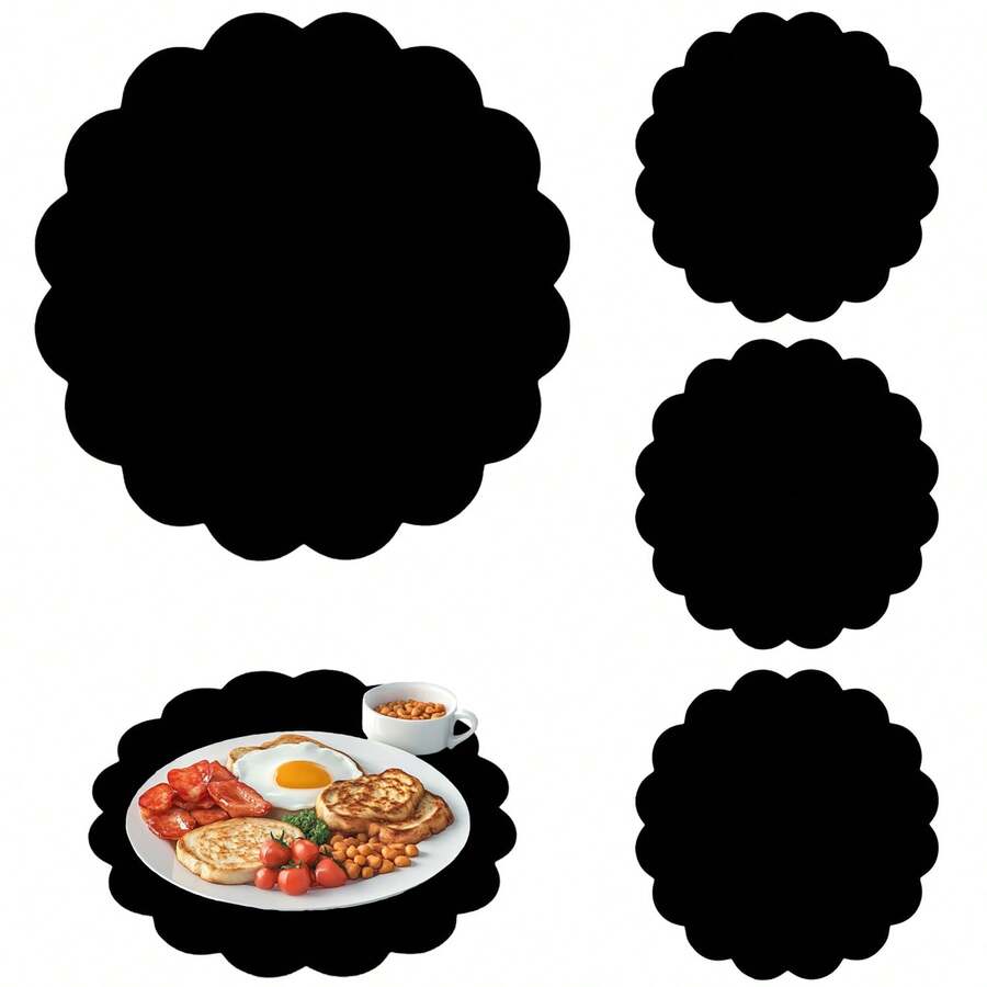 60pcs Black Paper Placemats, 13.5 Inch Disposable Fan-Shaped Round Table Mats, Decorative Paper For Birthday Party, Graduation Celebration, Wedding Banquet, Bridal Shower - Black - View 1