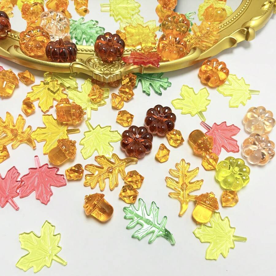 45pcs Acrylic Autumn Decor, Pumpkin & Maple Leaf Vase Fillers, Suitable For Thanksgiving, Halloween And Harvest Theme Parties, Ideal For Halloween, Christmas, Thanksgiving, Harvest Season And Yellow Tone Decor Lovers, Essential Holiday Table Decoration