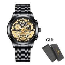 1pc Men's Watch 41mm Case Fashion Hollow Mechanical-Style Dial Luminous Rivet Luxury Clock Stainless Steel Band Original Quartz Movement Real Calendar Sport Fashion Casual Business Suitable For Home Decor And Men's Gift Classic Men's Wrist Watch - Black - View 12