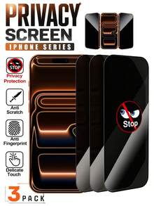 3 piezas Protector de pantalla de vidrio templado anti-espionaje para 17/16/16e/15/14/13/13 Pro/12/11/17 Pro Max/17 Air/16 Pro Max/15 Pro Max/14 Pro/Plus/Mini/X/XR/XS Max/7/8/SE2/SE3, dureza 9H+, resistente a arañazos, cobertura completa, protección de privacidad, accesorios para teléfono, compatible con fundas de teléfono - Negro - Ver 30