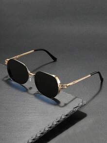 Men's Classic Square Sunglasses, Minimalist Metal Temple UV Protection Glasses, Suitable For Street Style - Multicolor - View 6