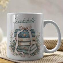 Taza de café de cerámica de 11 onzas para amantes de los libros - Aislada, reutilizable, lavable a máquina, con un diseño literario con libros y patrones florales, lo que la convierte en el regalo perfecto para bibliófilos, apta para bebidas frías o calientes - Imagen 1 pieza - Ver 4