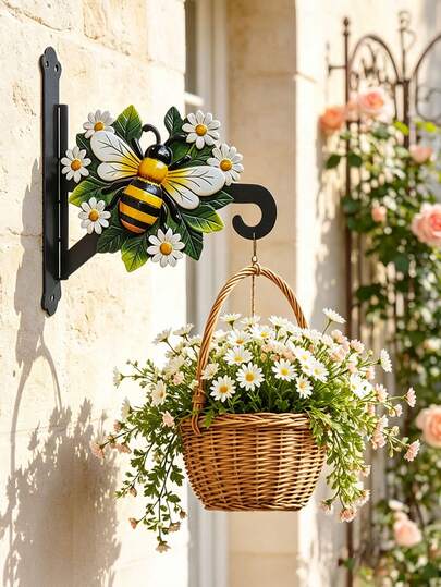 Gancho de pared de abeja de metal & margarita blanca, colgador multifuncional para campanas de viento, linternas, comederos de pájaros, adorno de jardín exterior, patio, valla, césped, decoración de pared de balcón rústico, regalo único de vacaciones y cumpleaños para jardineros, mamás y amantes de la naturaleza