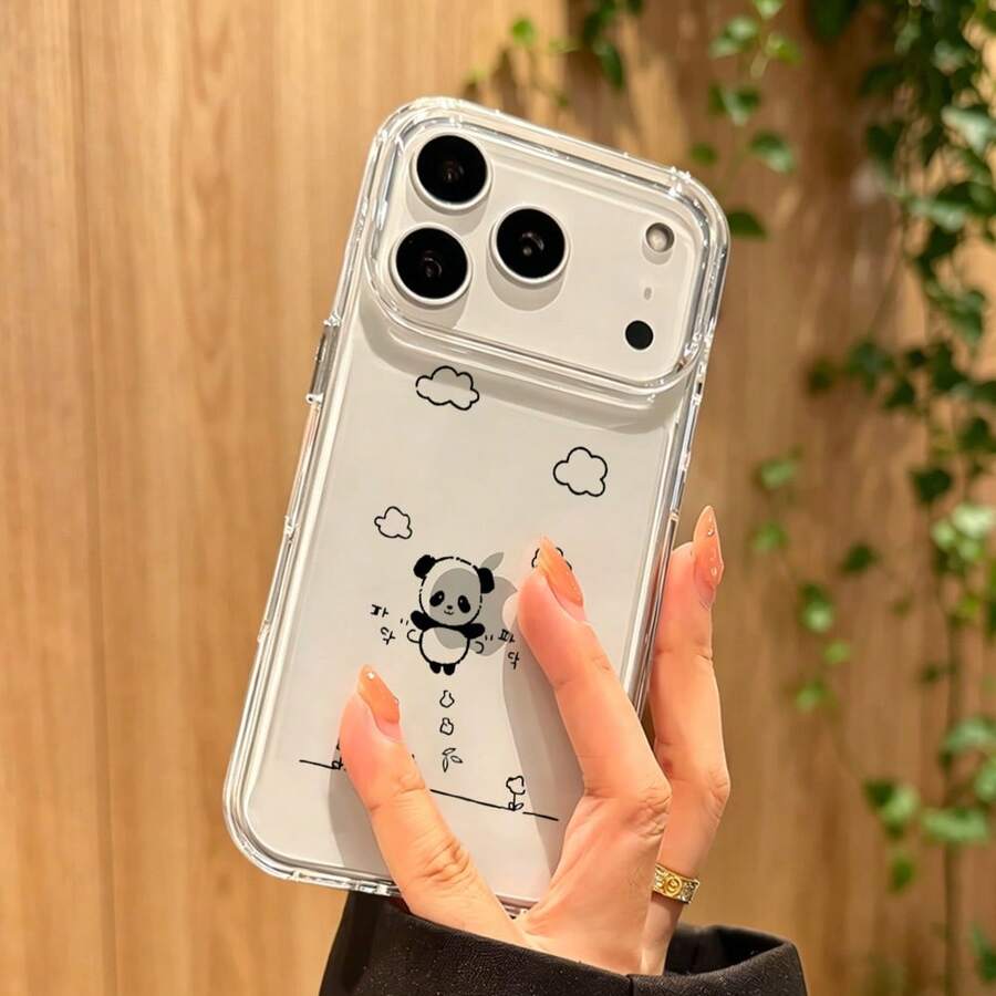 新款手机壳:适配 iPhone17 16 15 14 13 12 11 proPro Max系列 可爱卡通 熊猫跳跃 - クリア - チェックする 1