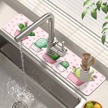 1pc, Home Decor, Pattern Printed Faucet Mat, Durable Polyester, Quick Dry, Easy To Clean, Suitable For Kitchen And Bathroom, Easy To Install, Daily Decoration, Gift, Bathroom Mat, Durable Faucet Mat, Faucet Accessories, Faucet Splash Guard, Mud Guard, Moisture-Proof Non-Slip Faucet Mat, Kitchen Countertop Accessories, Protect Your Kitchen Countertop. - Multicolor - View 8