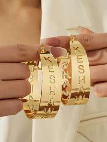 [ZzAi Custom]1pc Customized Earring, Name Earring, Letter Earring, Large Earring, Gold Name Earring, Nameplate Earring, Personalized Gift - Oversized Earrings - View 2