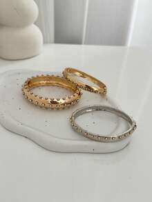 3pcs/Set Vintage Minimalist Punk Style Metal Rivet Thick Bracelet, Suitable For Women, Timeless Beautiful Cuff Bracelet, Jewelry Accessory Gift Set, For Daily Wear. - Multicolor - View 5