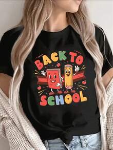 Camiseta de manga corta de poliéster, adornada con un sutil estampado abstracto, adecuada para uso casual al aire libre; diseño ligero y transpirable, cómoda y fácil de usar en la vida diari - Negro - Ver 1