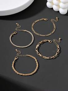 4pcs Casual Classic Elegant Summer Gold Design Niche Alternative Chain Bracelet Set For Women - Yellow Gold - View 3