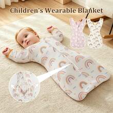 Infant Anti-Startle Swaddle, Soft And Breathable Fabric, Non-Stuffy, Dual-Direction Smooth Zipper For Easy Opening And Closing, Rainbow And Swan Cartoon Patterns, Tailored To Fit Newborn , Suitable For Spring/Autumn Daily Wear And Summer Air-Conditioned Rooms, Essential For Newborn Babies - Multicolor - View 2