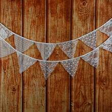 White Floral Lace Garland, Lace Triangle Bunting Banner, 1 Piece With 12 Flags, Bohemian Vintage White Floral Fabric Triangle Lace Flag Garland, Suitable For Wedding, Bridal Shower, Valentine's Day, Birthday Party, Garden Tea Party Decoration - View 12