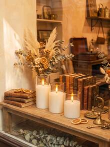 3pcs LED Electronic Candle Set With Remote Timer Function, Outdoor Electric Pillar Candles, Battery Operated Candle Lights, Realistic Flame Electronic Pillar Candles, Warm Flame, Birthday Wedding Decoration, Suitable For Lanterns, Yards, Christmas, Home Decor, Easter, Graduation, Valentine's Day And Other Occasions - White - View 1