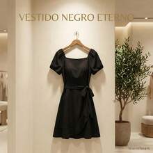 Vestido Corto Casual Ajustado De Mujer De Color Puro - Negro - Ver 5