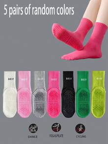 3/5/7 Paar rutschfeste Socken mit Buchstabenmuster, atmungsaktive Sport-Fitness-Yoga-Pilates-Socken bis zur Mitte der Wade, professionelle Indoor-Sport-Fitness-Yoga-Tanz-Pilates-Socken mit rutschfester Silikonsohle, Herbst - Verschiedenfarbig - Übersicht 13