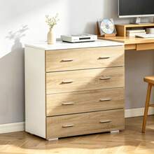 Minimalist Living Room Furniture With Four Drawers, Bedroom Storage Cabinet, Wardrobe With Drawers - Wood Color and White - View 3
