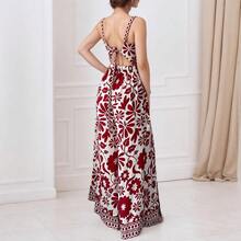 Elegant European And American Women's Clothing With Twisted Floral Print, Jumpsuit With Suspenders And Long Pants. - 藏青色 - 查看 2