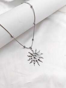 1PC Women's Silver Stainless Steel Vortex Sun Decor Pendant Necklace - Silver - View 4