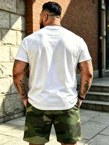 Plus Size Street Fashion Men's Summer Set, Plus Size Loose Fit Short Sleeve T-Shirt (Camo Bear Graffiti) + Camo Shorts, Casual Outfit For Big & Tall Sports - 綠色 - 查看 2