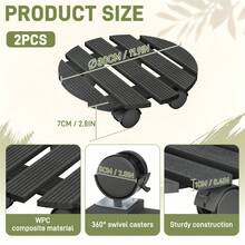 Plant Trolley, Set Of 2, WPC Rolling Platform, 30x30cm, Flower Pot Saucer With Wheels, 100kg Load Capacity, 360° Swivel Casters With Brake, Indoor/Outdoor, Garden, Patio, Dark Gray/Light Brown, Round - Round - View 12