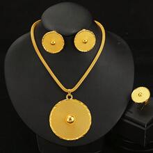 3pcs/Set Classic Minimalist Golden Color Round 3D Polished Jewelry Set, Earrings, Ring, Necklace Combination Set, Middle Eastern Daily Fashion Women Girls Jewelry, African Arab Birthday Party Gathering Wedding Engagement Holiday Accessories Gift - Yellow Gold - View 10