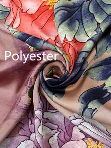 1pc Floral Print Satin Chiffon Shawl Scarf, Women Beach Cover Up Sun Protection Wrap - Multicolor - View 2