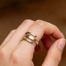 BMOR Anillos ajustables rectangulares geométricos de acero inoxidable creativos para mujeres, joyería de lujo de metal con línea en forma de U hueca para fiestas - La apertura es ajustable - Ver 6