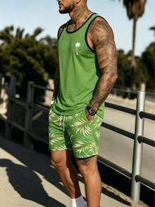 Conjunto de camiseta sin mangas y pantalones cortos para hombre - Azul - Ver 2
