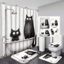 1/4 pièces Ensemble de rideau de douche chat de dessin animé, pour la décoration de salle de bain Thanksgiving Halloween Noël, accessoires de salle de bain rideau de douche imperméable avec 12 crochets, rideau de douche imperméable en tissu polyester avec 12 crochets, rideau de séparation de baignoire décoratif, décoration de salle de bain moderne pour la maison, tissu polyester imperméable, lavable en machine, avec œillets, rideau de douche tissé sans doublure, convient pour la décoration de salle de bain d'hôtel et d'appartement, accessoires de salle de bain pour la décoration de la maison, parfait comme cadeau - multicolore - Voir 15