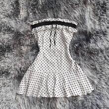 Vestido corto ajustado sin tirantes, con lazo, lunares y estilo, para chicas sensuales y atrevidas - Negro - Ver 2