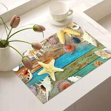 1 pieza Tapete de encimera de cocina con tema oceánico, estampado de estrella de mar y concha, de tierra de diatomeas, altamente absorbente, adecuado para vajilla, cafetera, microondas, etc. Diseño de acuarela de moda, opción ideal para cocina moderna. - Multicolor - Ver 8