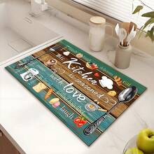 1pc Wood Grain Kitchen Theme Diatomaceous Earth Countertop Mat, Highly Absorbent, Suitable For Tableware, Coffee Machine, Microwave, Etc. Fashionable Watercolor Design, Ideal Choice For Modern Kitchen. - Multicolor - View 8