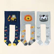 3pcs Boys Cartoon Animal & Car Pattern Bodysuits, Cute Animal Car & Excavator Design, Breathable & Comfortable, Suitable For All Seasons Daily Wear - Multicolor - View 2