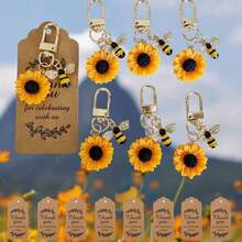 12/1 Set Wedding Sunflower & Bee Keychain Gift Set, Party Favors And Thank You Cards, Party Souvenir Keychains, Backpack Keychain Charms, Suitable For Weddings, Birthday Parties, Picnic Gatherings - Multicolor - View 6