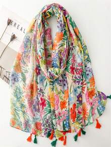 Damen Vintage Nischen Braun Karamellton Zebra Muster Schal, Wild Style dünner Quasten Schal, Strand Umhang - Orange - Übersicht 1