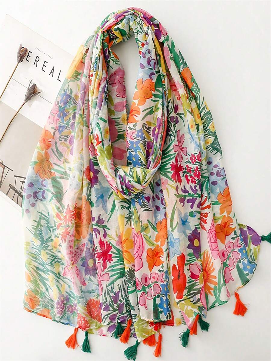 Damen Vintage Nischen Braun Karamellton Zebra Muster Schal, Wild Style dünner Quasten Schal, Strand Umhang - Orange - Übersicht 1