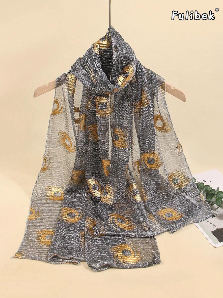 1件四季新款女式金箔亮面絲綢圍巾披肩頭巾防曬沙灘巾,適用沙灘度假與日常生活,為您的穿搭增添亮點 - 深灰色 - 查看 1