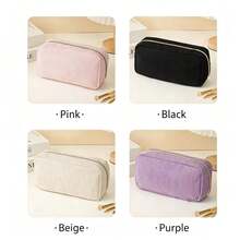 4/2/1pc Large Capacity Corduroy Pencil Case, Gold Zipper, Aesthetic Solid Color Multi-Function Stationery Storage Bag, Large Capacity Pencil Pouch, Compact Portable Design, Internal Compartments For Organized Storage, Wide Opening For Easy Access - Multiple Styles - View 10