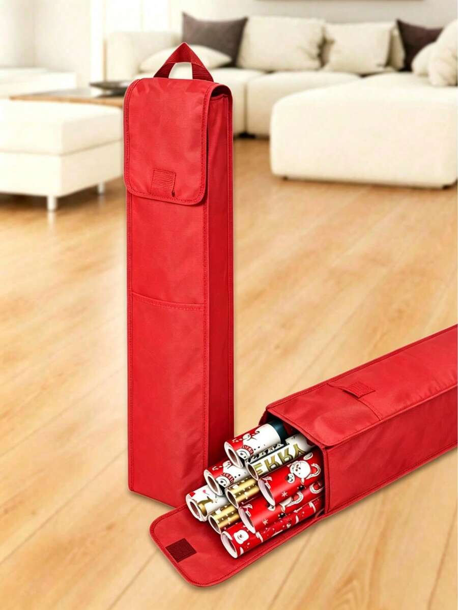 1pc Oxford Fabric Gift Packaging Storage Bag, Red Wrapping Paper Storage Bag With Handle, Easy To Carry Square Storage Box - All Red - View 1
