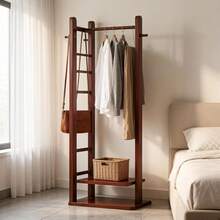 Double Layer Angled Clothes Rack, Space Saving, Ideal For Storing Clothes And Accessories, Sturdy And Modern Design (Brown) - Natural Wood Color - View 8